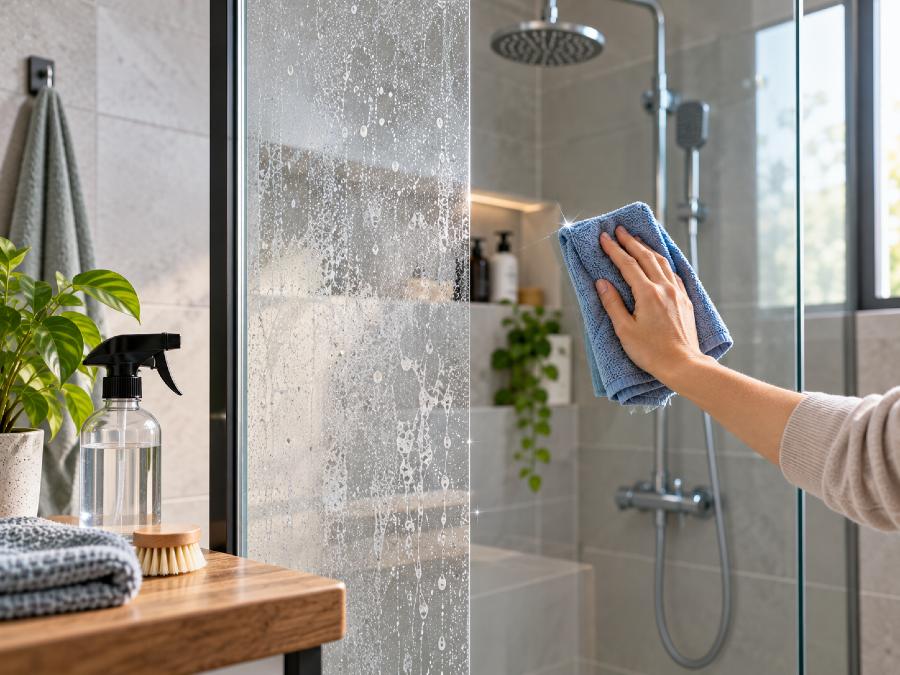 تمیز کردن شیشه حمام